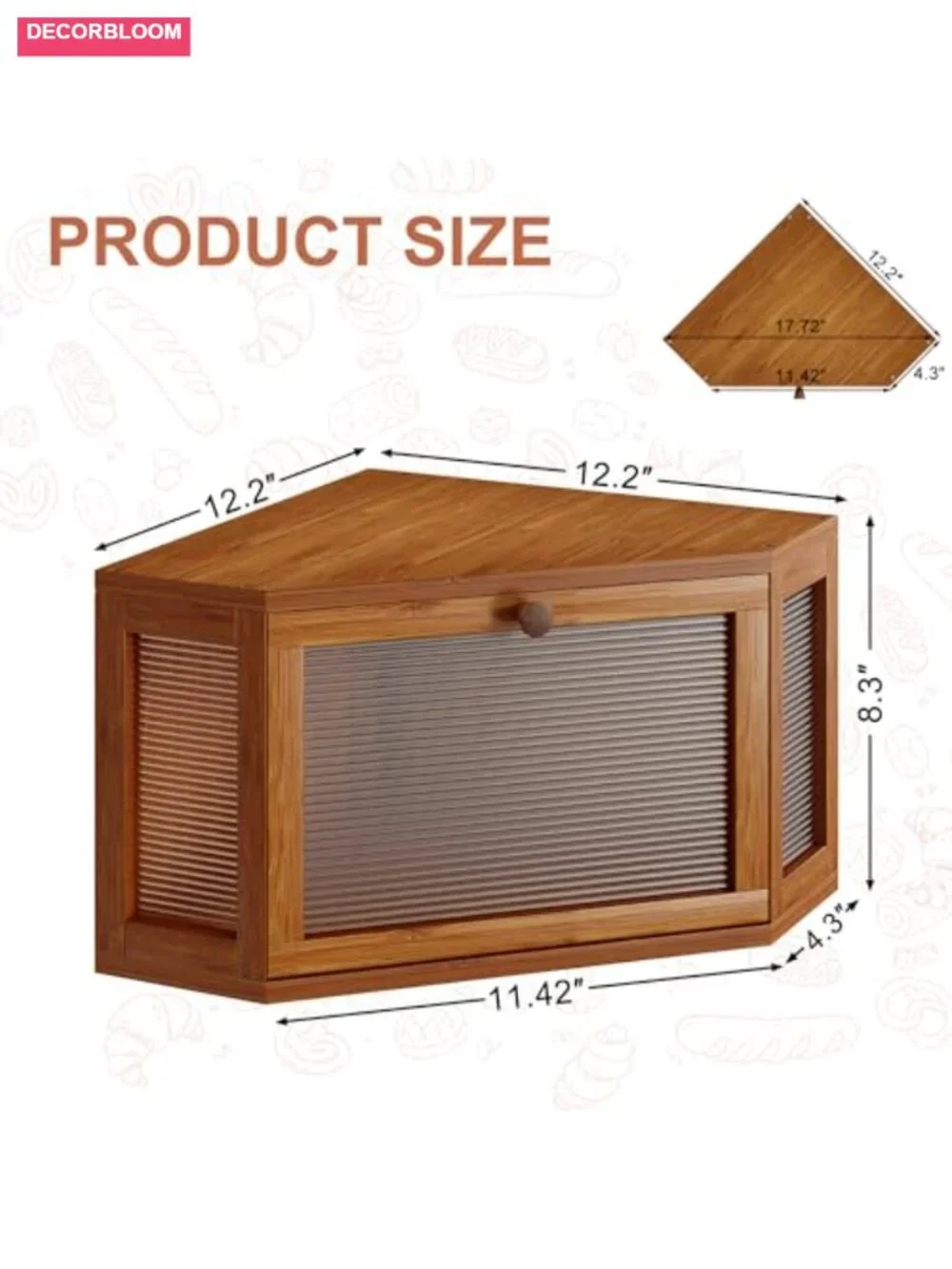 Corner Bread Box Bamboo Storage Acrylic Wavy Door